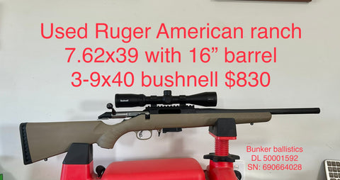 Used Ruger American 7.62x39 with bushnell 3-9x40