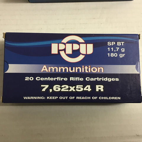 PPU Ammunition - 7.62 x54 R - SP BT 180gr - Box of 20
