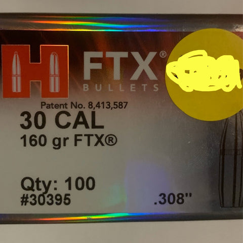 Hornady FTX - 30 Cal - .308 - 160gr FTX - 30-30 WIN - Box of 100 (30395)