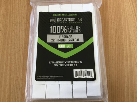 Breakthrough 100% Cotton Patches for 22 through .243 Cal