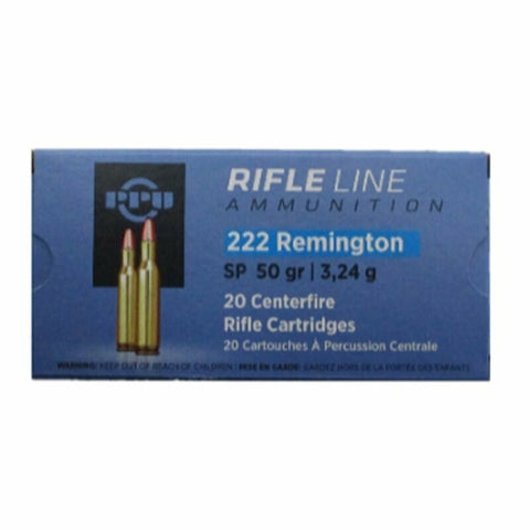 PPU 222rem 50gr SP ammunition x20