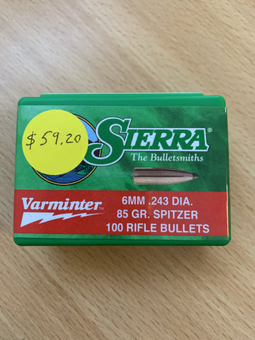 Sierra Varminter - 6mm / .243 Cal - 85gr Spitzer - Box of 100