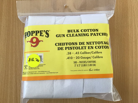 Hoppe’s Bulk Cotton Cleaning Patches for .38 - .45 Cal & .410 - 20 Gauge