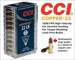 CCI 22lr copper-22 ammunition 21gr 1850fps